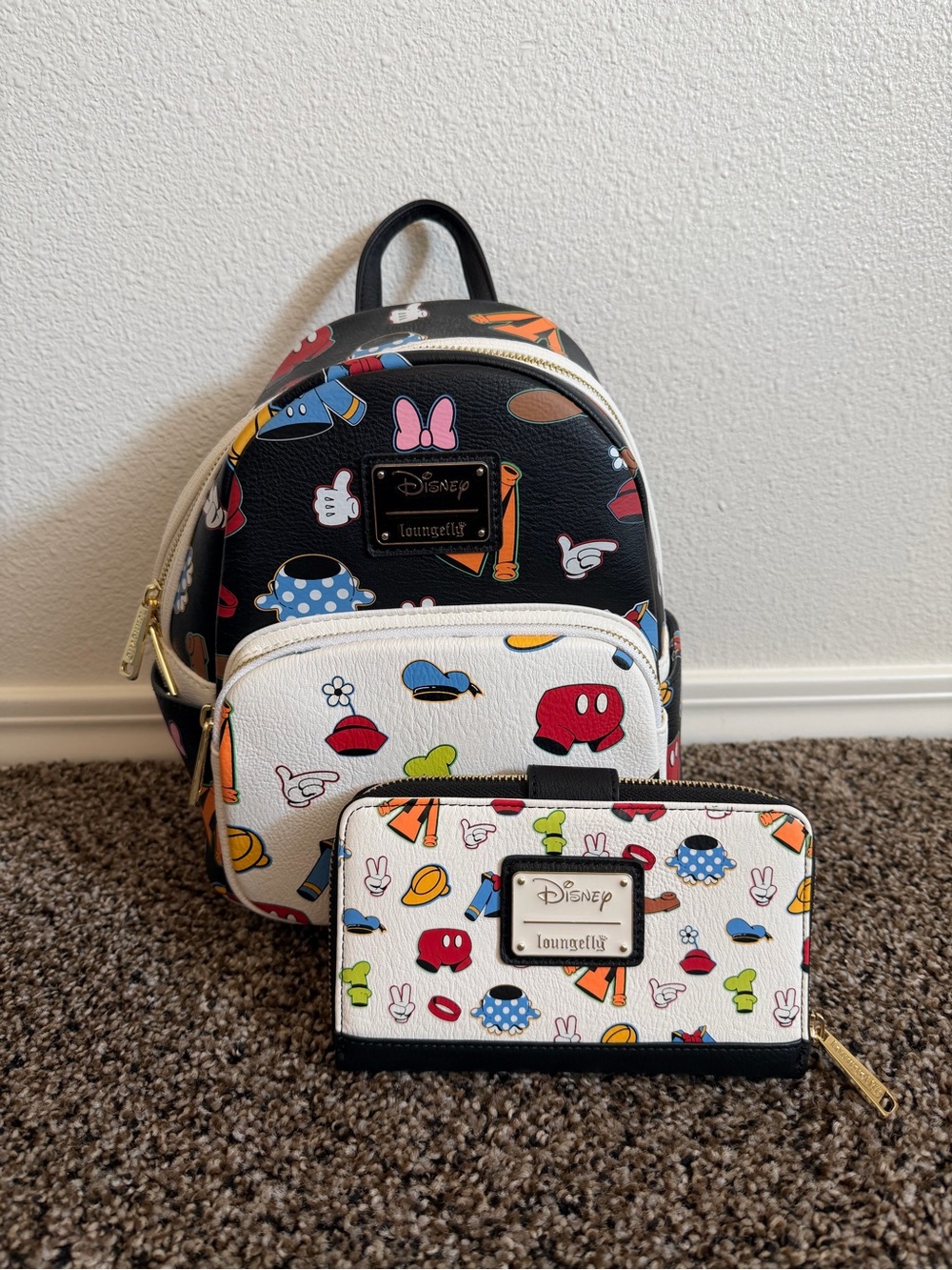 Disney x Loungefly Black & White Character Print Mini Backpack & Wallet Set